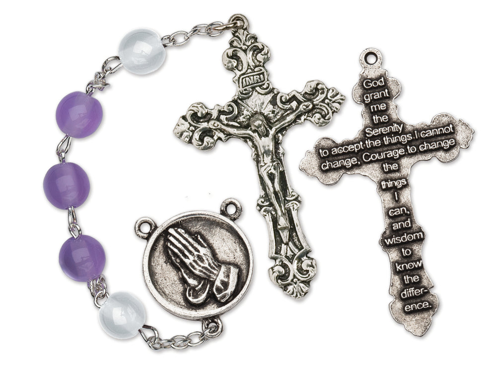 Women's Serenity Prayer Medium Purple Catholic Rosary Beads