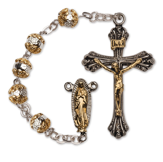 Women's Medium Gold Catholic Rosary Beads Metal Beads Set
