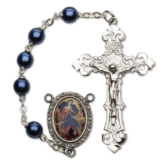 Women's Untier of Knots Medium Blue Catholic Rosary Beads, Glass beads
