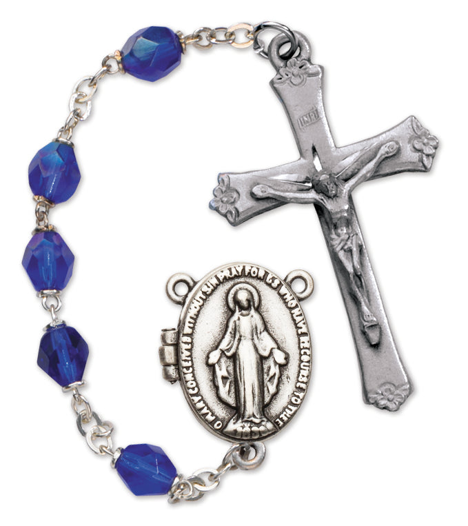 Women's Miraculous Medal Medium Blue Catholic Rosary Beads