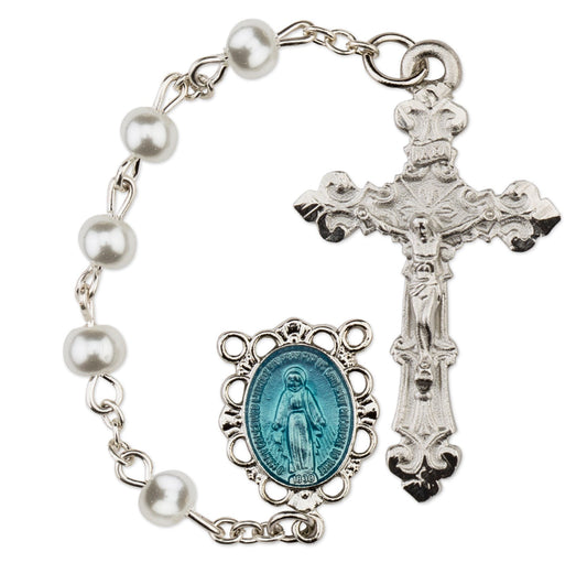 Women's Medium White Catholic Rosary Beads, Glass beads
