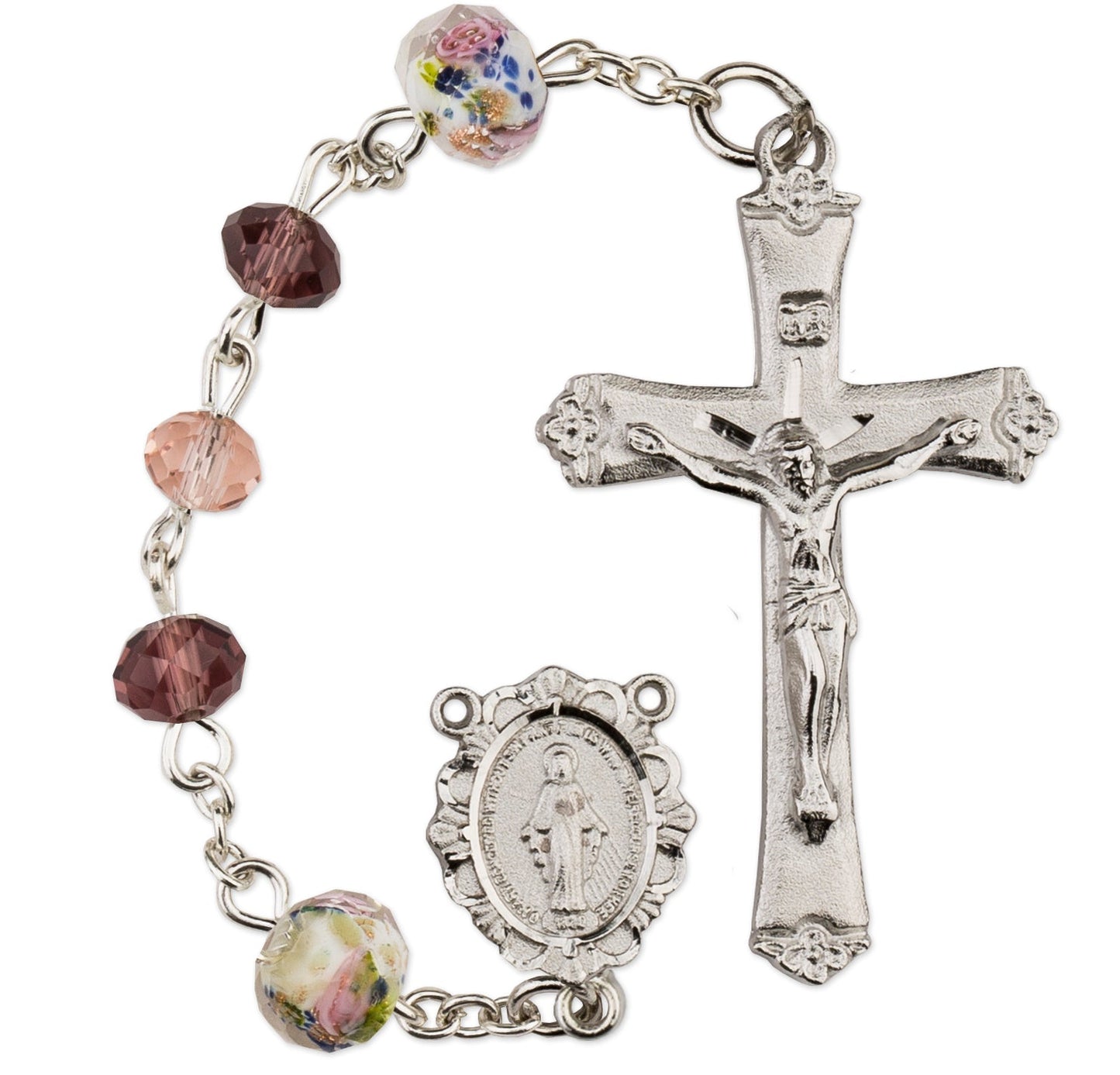 Women's Medium Pink Catholic Rosary Beads Crystal Beads