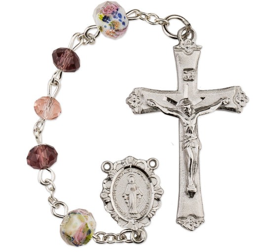 Women's Medium Pink Catholic Rosary Beads Crystal Beads