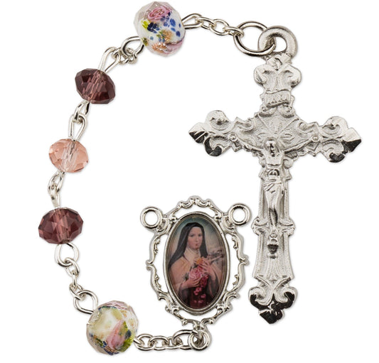 Women's Medium Pink Catholic Rosary Beads Crystal Beads