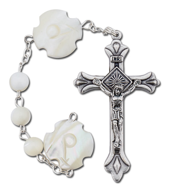 Women's Medium Pearl Catholic Rosary Beads with Pearl Beads