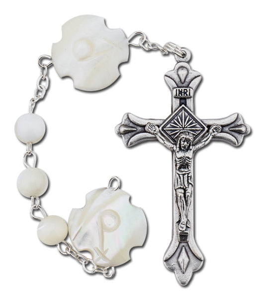 Women's Medium Pearl Catholic Rosary Beads with Pearl Beads