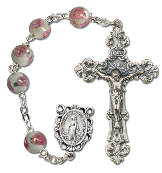 Women's Large Rose Catholic Rosary Beads Glass Beads 8mm