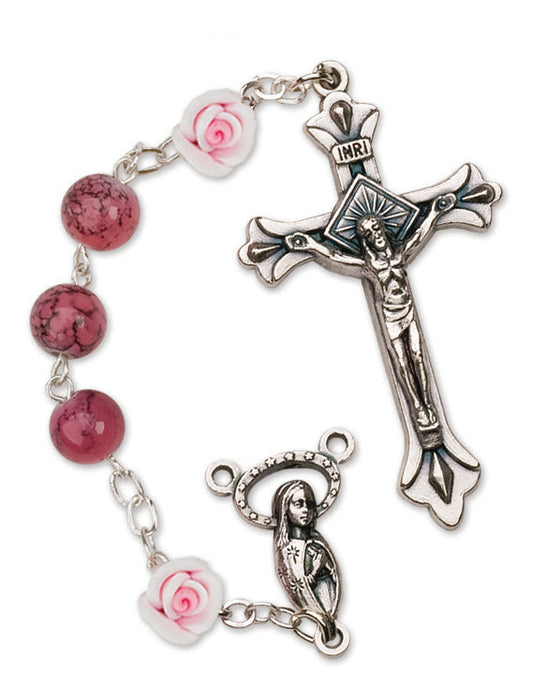 Women's Medium Rose Catholic Rosary Beads Glass Beads Set