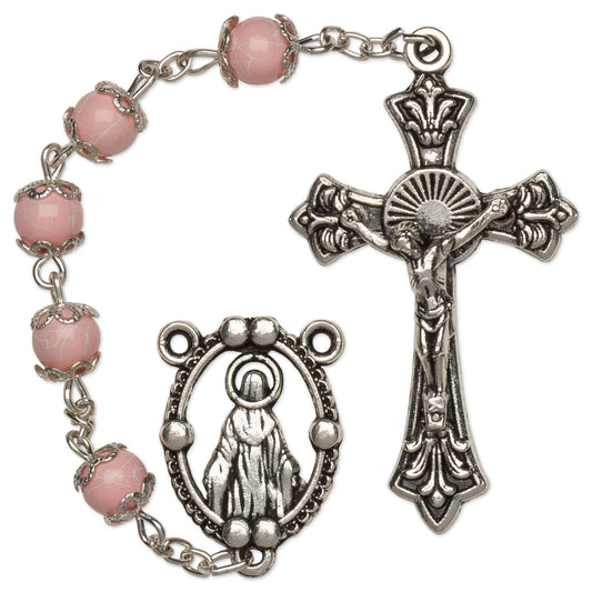 Women's Medium Pink Catholic Rosary Beads Glass Beads 6mm