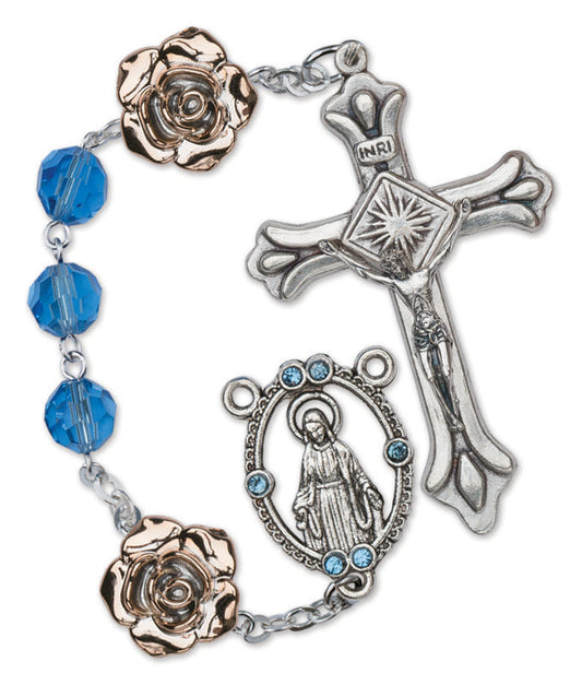 Women's Medium Blue Catholic Rosary Beads Crystal Beads