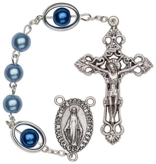 Women's Large Blue Catholic Rosary Beads Glass Beads 8mm
