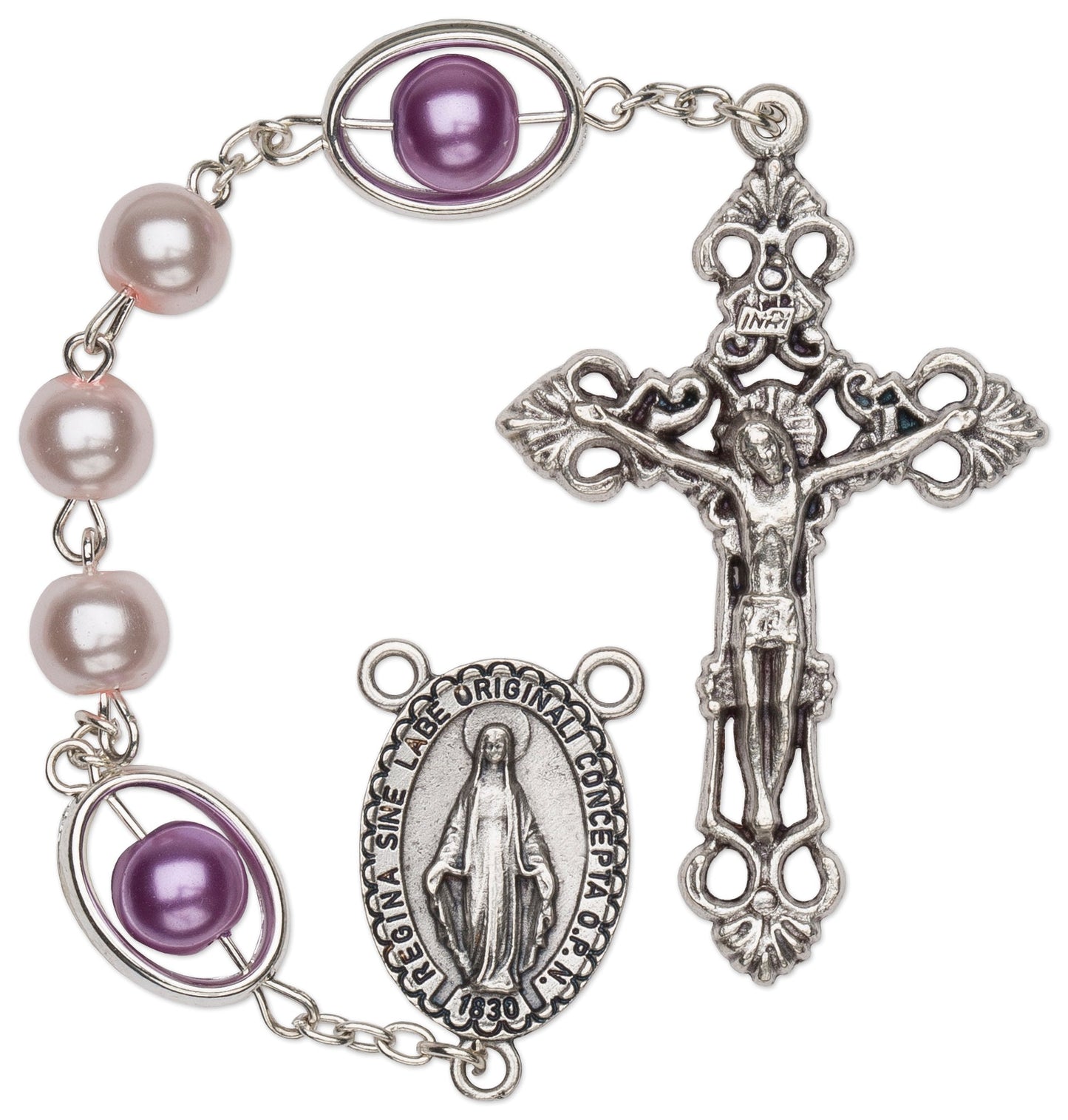Women's Large Pink Catholic Rosary Beads Glass Beads Set