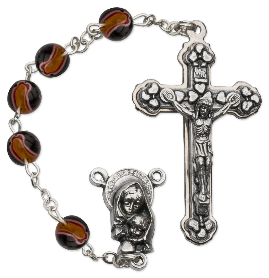 Women's Medium Black Catholic Rosary Beads Glass Beads 6mm