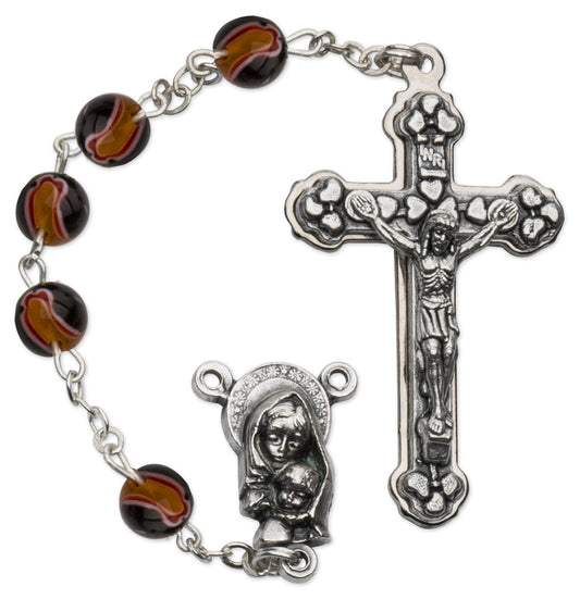 Women's Medium Black Catholic Rosary Beads Glass Beads 6mm