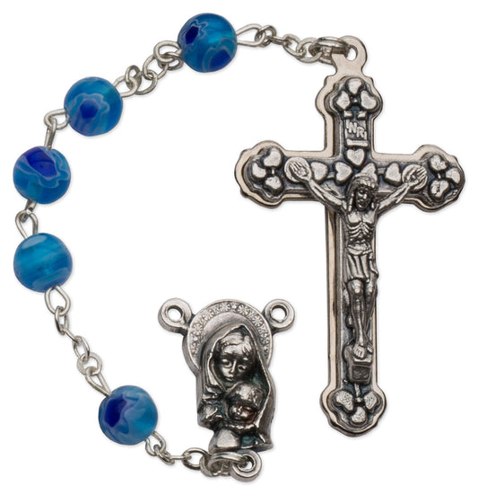 Women's Medium Blue Catholic Rosary Beads Glass Beads Set