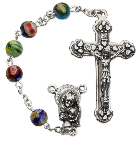 Women's Medium Multi Colored Catholic Rosary Beads Glass Beads
