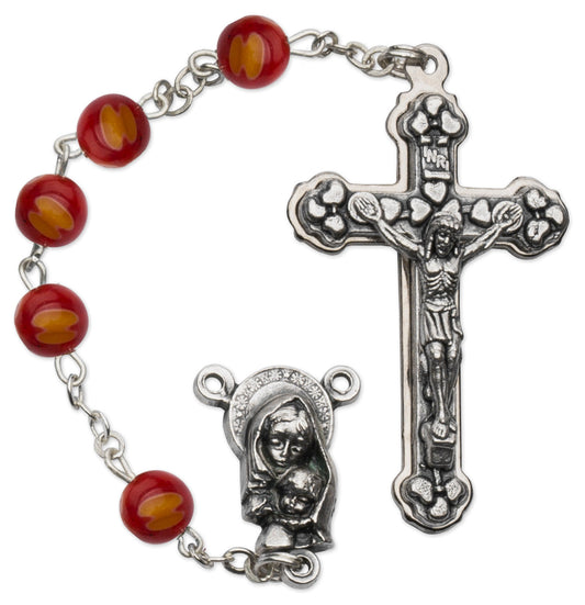 Women's Medium Red Catholic Rosary Beads Glass Beads 6mm