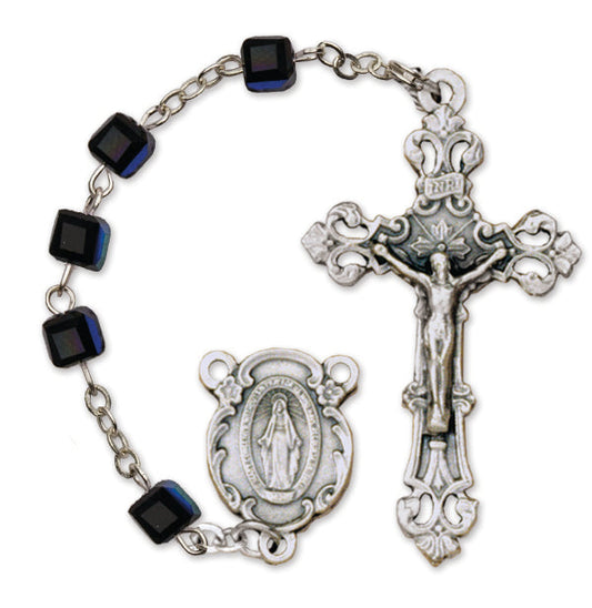 Women's Small Black Catholic Rosary Beads, Glass beads