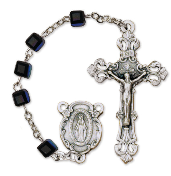 Women's Small Black Catholic Rosary Beads Glass Beads 5mm