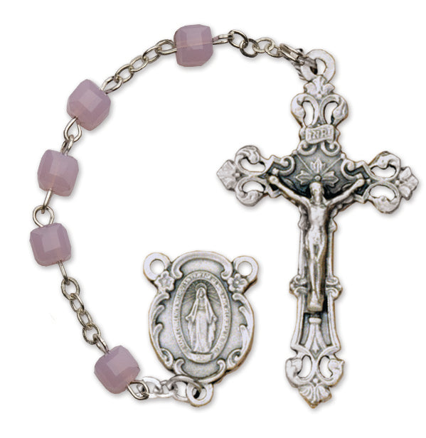 Women's Small Pink Catholic Rosary Beads Glass Beads 5mm