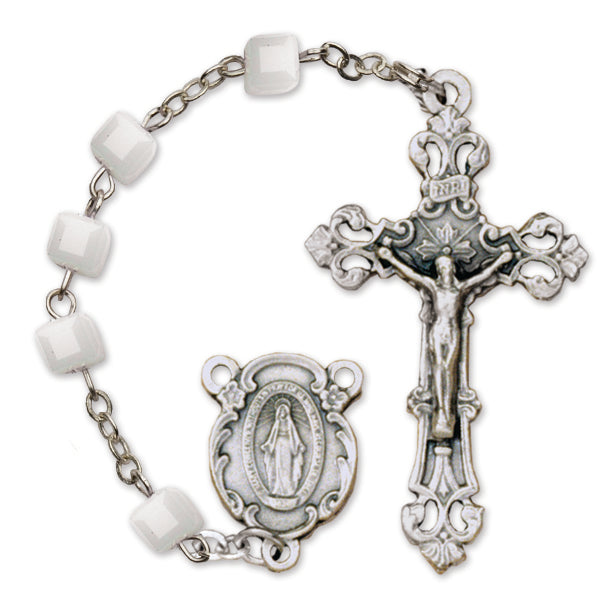 Women's Small White Catholic Rosary Beads Glass Beads 5mm