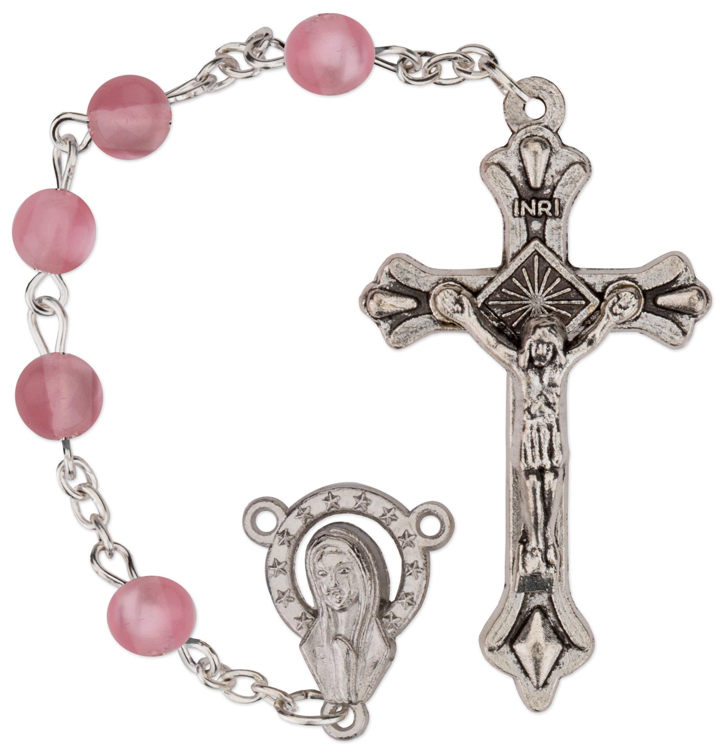 Women's Medium Pink Catholic Rosary Beads Glass Beads 6mm
