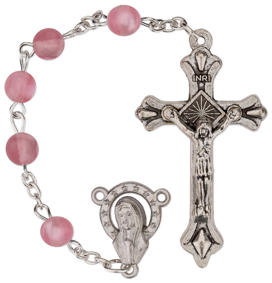 Women's Medium Pink Catholic Rosary Beads Glass Beads 6mm