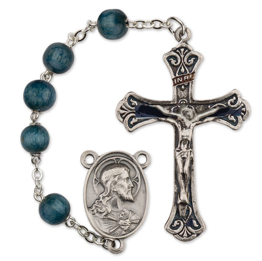 Men's Large Blue Catholic Rosary Beads Wood Beads 8mm