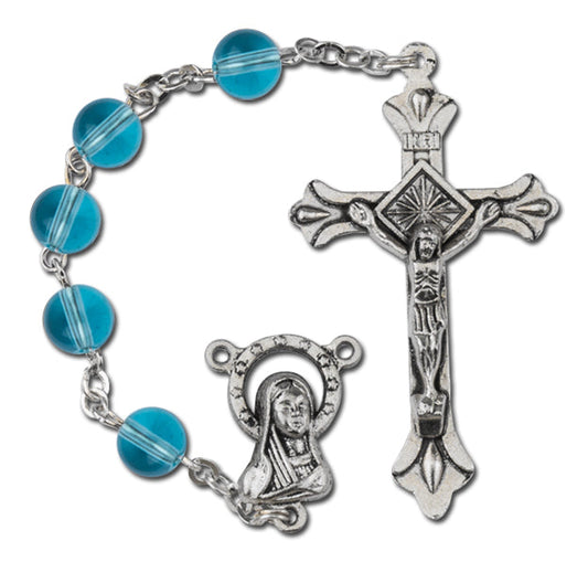 Women's Medium Aqua Catholic Rosary Beads Glass Beads