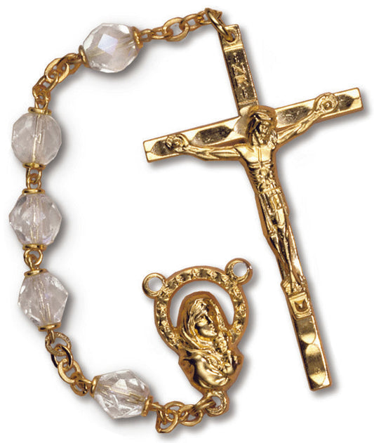 Women's Medium Crystal Catholic Rosary Beads Aurora Borealis