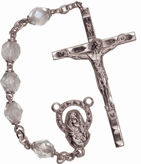 Women's Medium Silver Catholic Rosary Beads Aurora Borealis