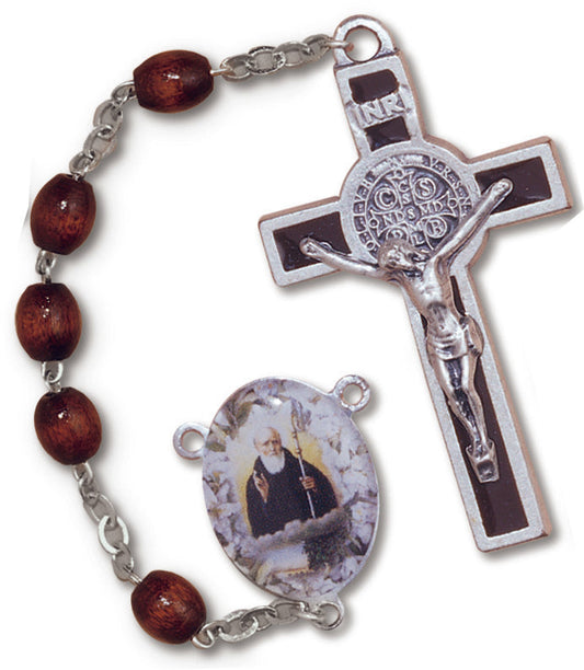 Men's St. Benedict Large Brown Catholic Rosary Beads Wood Beads