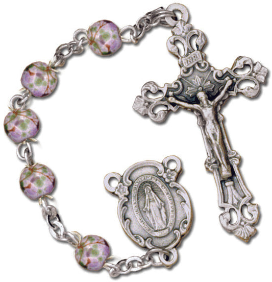 Women's Medium White Catholic Rosary Beads Glass Beads 6mm
