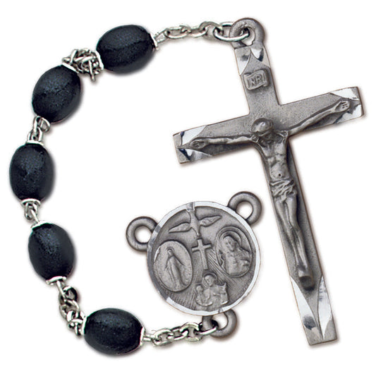 Men's Large Black Catholic Rosary Beads, Wood Beads 6mm