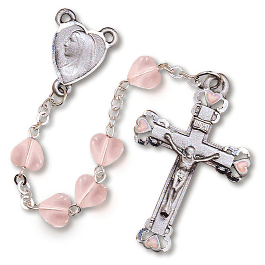 Women's Medium Pink Catholic Rosary Beads Glass Beads Set