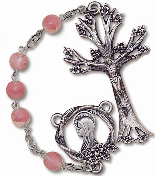 Women's Medium Pink Catholic Rosary Beads, Wood Beads Set