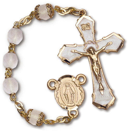 Women's Medium White Catholic Rosary Beads, Glass beads
