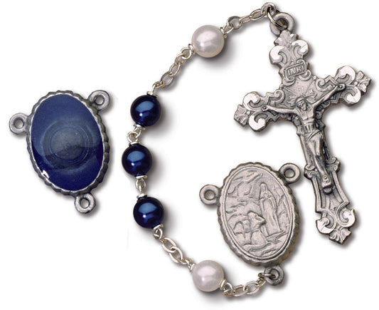 Women's Our Lady of Lourdes Medium Blue Catholic Rosary Beads, Glass beads