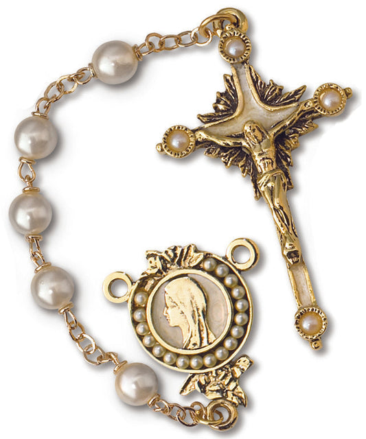 Women's Medium White Catholic Rosary Beads, Glass beads