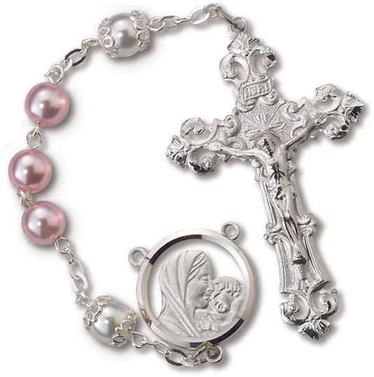 Women's Medium Pink Catholic Rosary Beads Glass Beads Set
