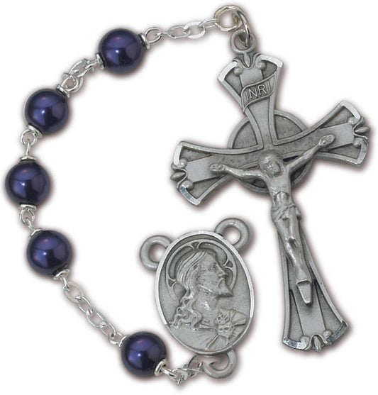 Men's Medium Blue Catholic Rosary Beads, Glass Beads 7mm
