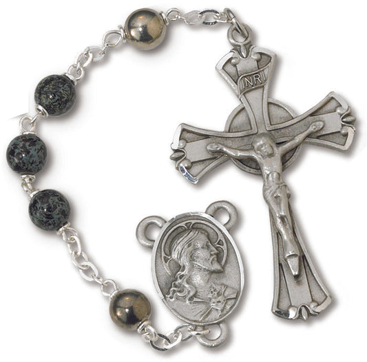 Men's Medium Green Catholic Rosary Beads Glass Beads Set