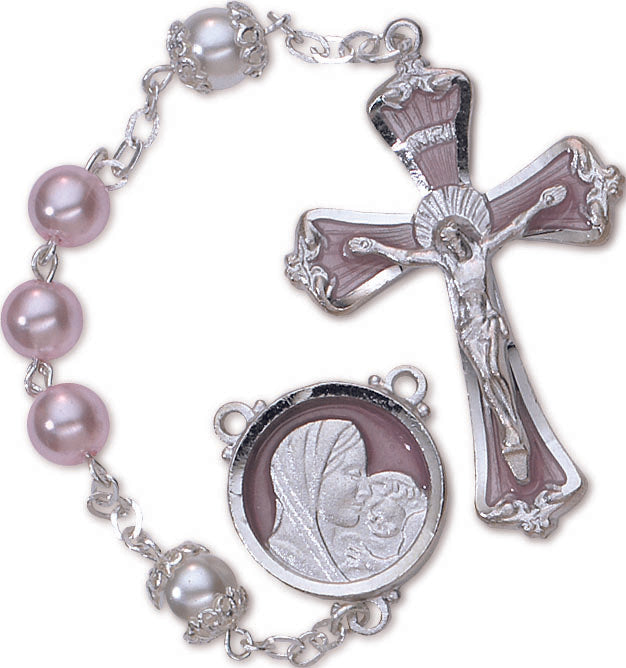 Women's Medium Pink Catholic Rosary Beads Glass Beads 7mm