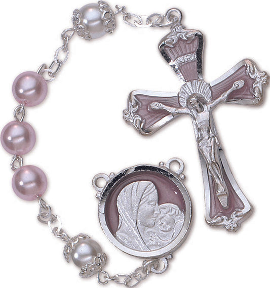 Women's Medium Pink Catholic Rosary Beads Glass Beads 7mm