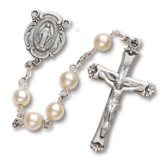 Women's Small White Catholic Rosary Beads Glass Beads 4mm