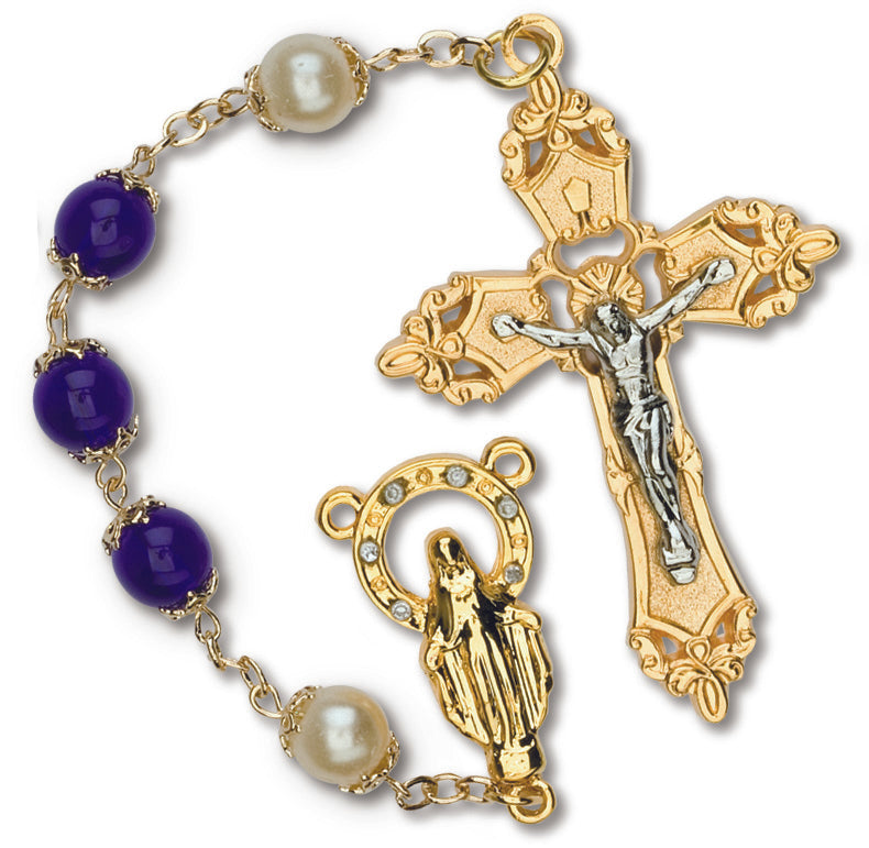 Women's Medium Blue Catholic Rosary Beads Glass Beads Set