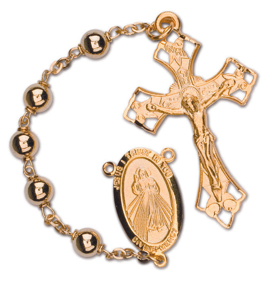 Women's Divine Mercy Medium Gold Catholic Rosary Beads Metal Beads