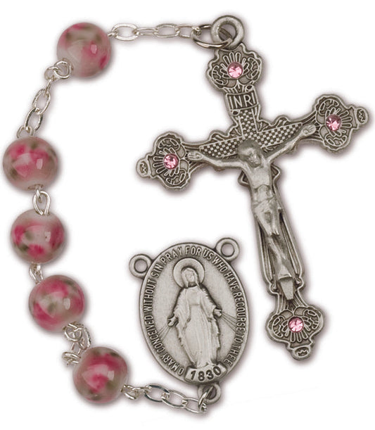 Women's Medium Rose Catholic Rosary Beads Glass Beads Set