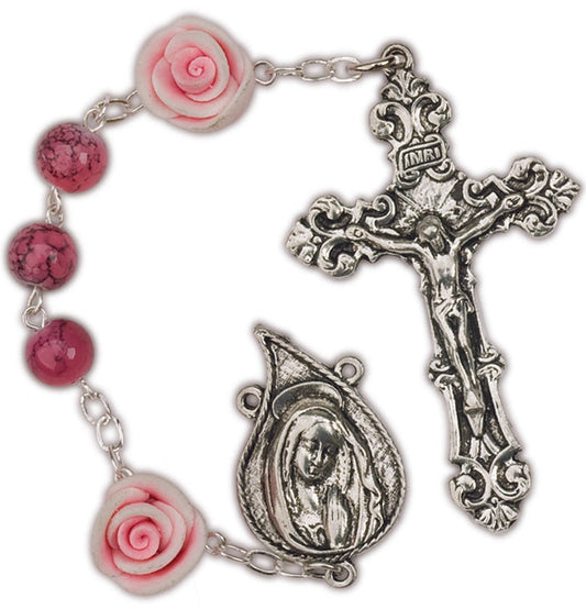 Women's Medium Rose Catholic Rosary Beads Glass Beads Set