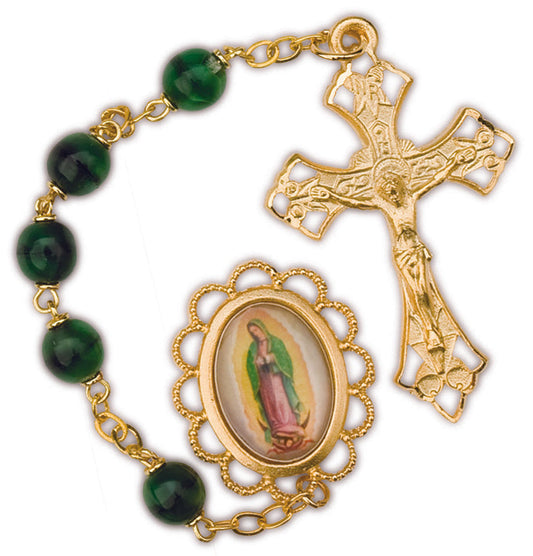 Women's Our Lady of Guadalupe Medium Gren Catholic Rosary Beads, Crystal beads